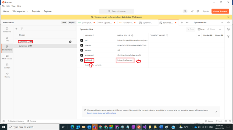 Connect Dynamics CRM with Postman Tool Environment
